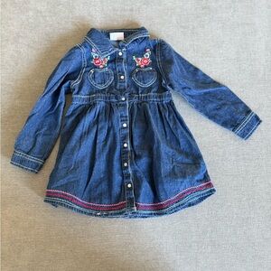 Nannette Kids Blue Denim Dress with Vibrant Floral Design